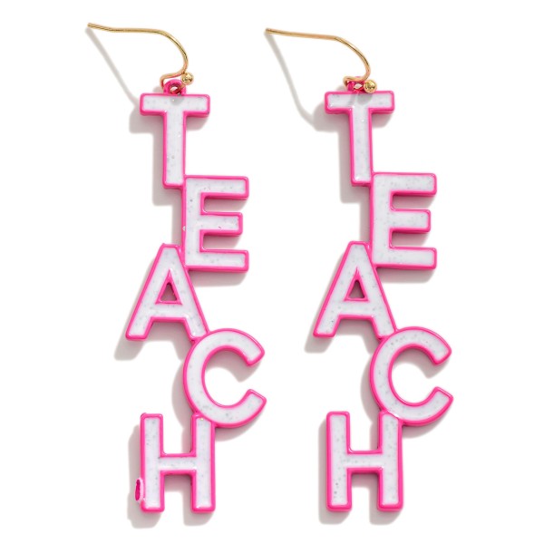 Resin 'Teach' Drop Earrings Featuring Speckle Detail Pink