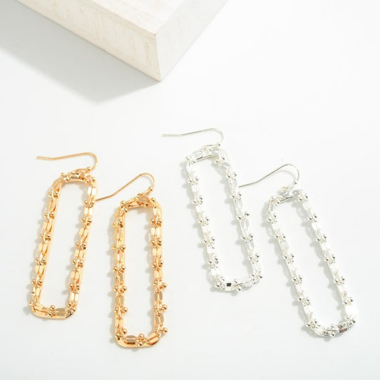 Brass Rectangle Drop Earrings With Chain Detailing