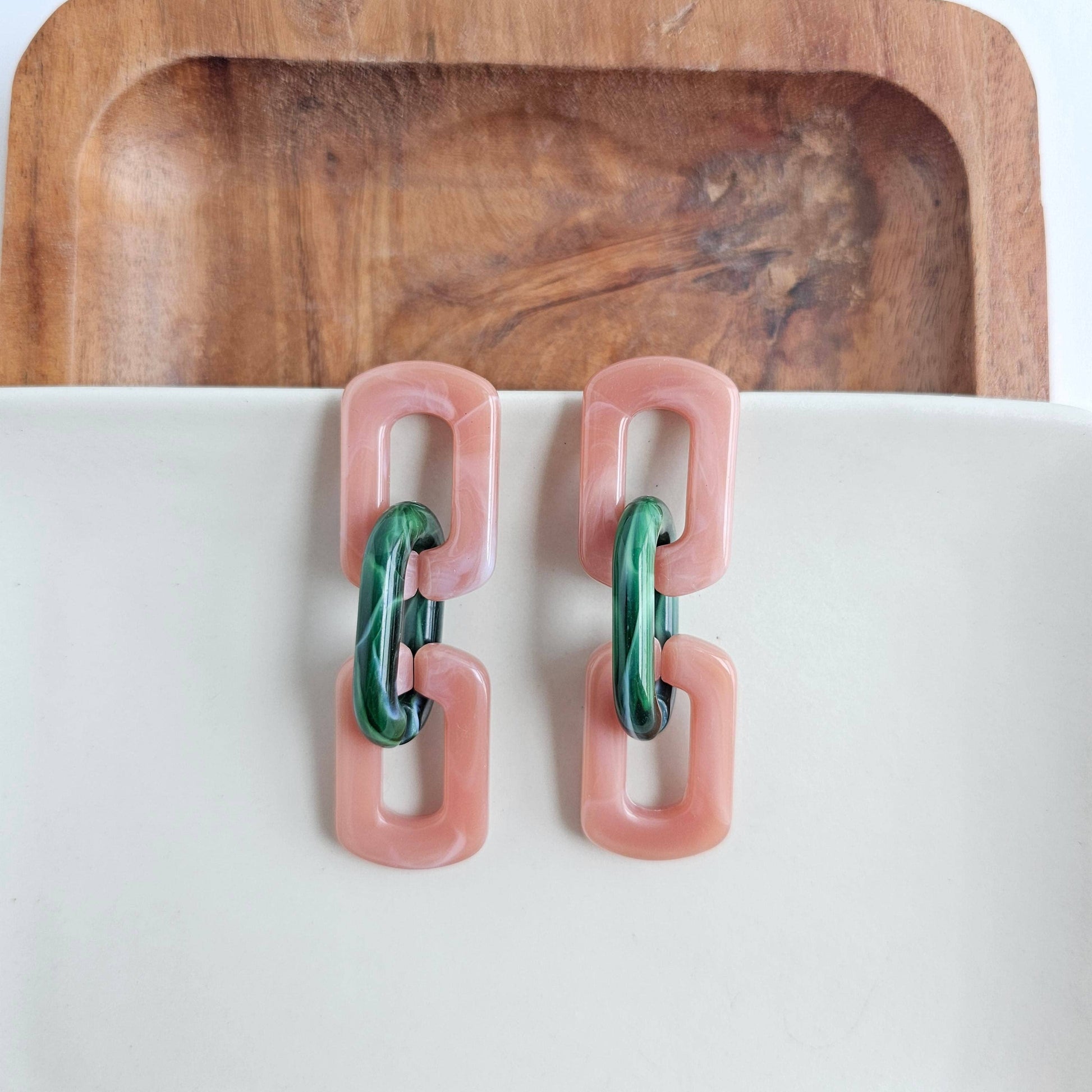 Tabitha Earrings - Vintage Rose & Forest Green