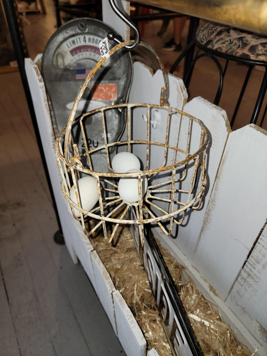 Antique Mini Chippy White Egg Basket