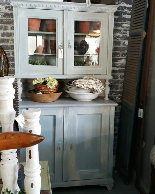 Antique Painted Stepback English Cupboard