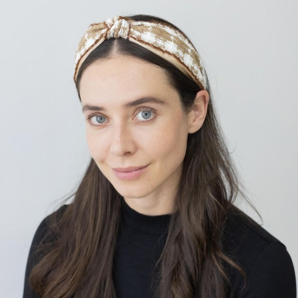 Tweed Headband With Top Knot And Stitching Detail Default Title