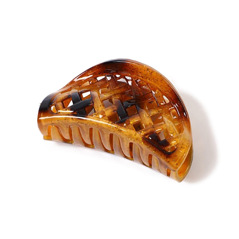 Gold Fleck Weave Designed Claw Hair Clip Brown Tortoise