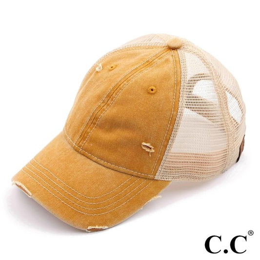 C.C Vintage Distressed Baseball Cap Mustard
