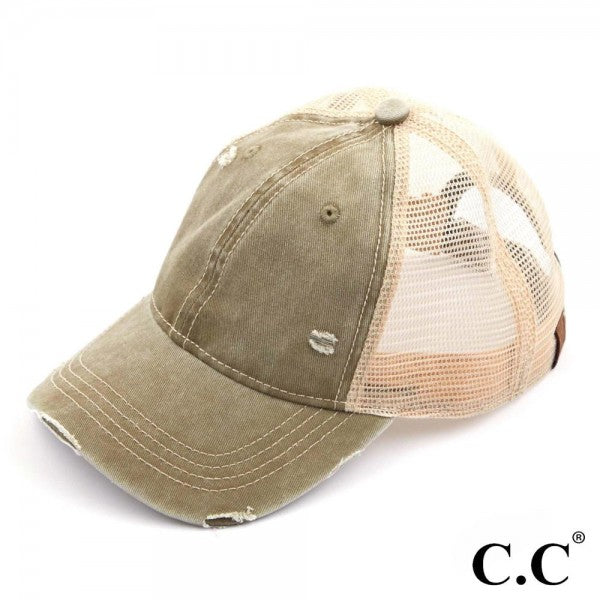 C.C Vintage Distressed Baseball Cap Olive