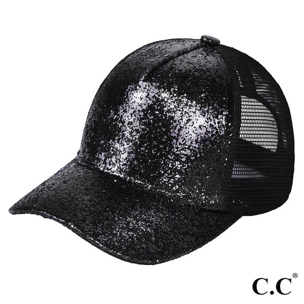 C.C Glitter Trucker Cap Black