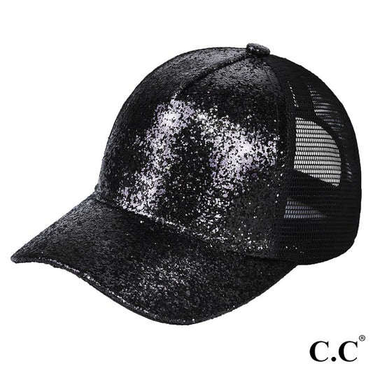 C.C Glitter Trucker Cap Black