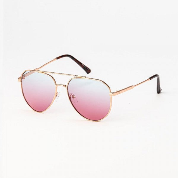 Double Bridge Aviator Sunglasses Pink Brown