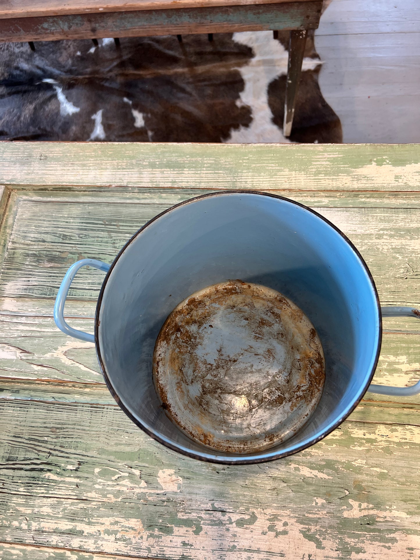 Vintage Blue Enamel Flour Bin with Lid