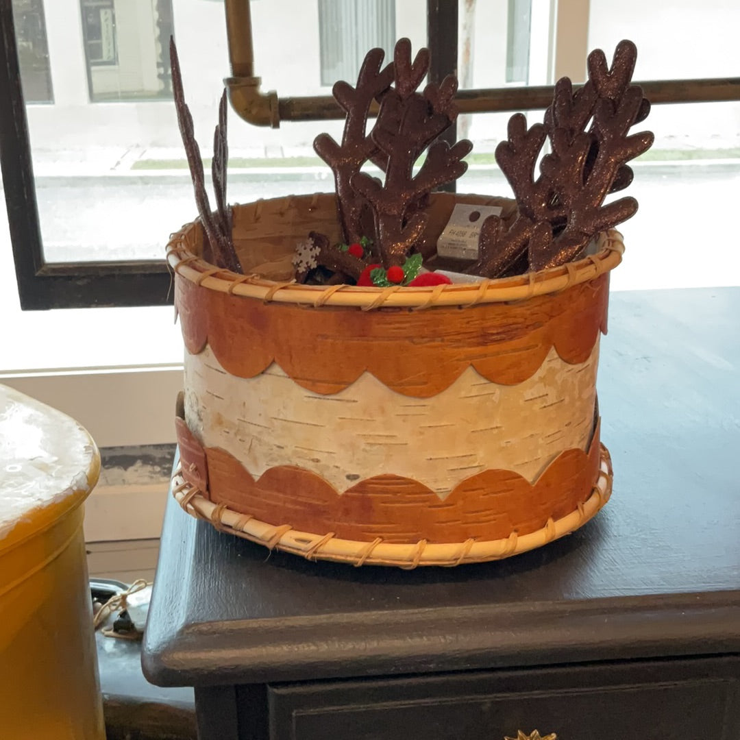 Handmade Vintage Woven Birch Basket