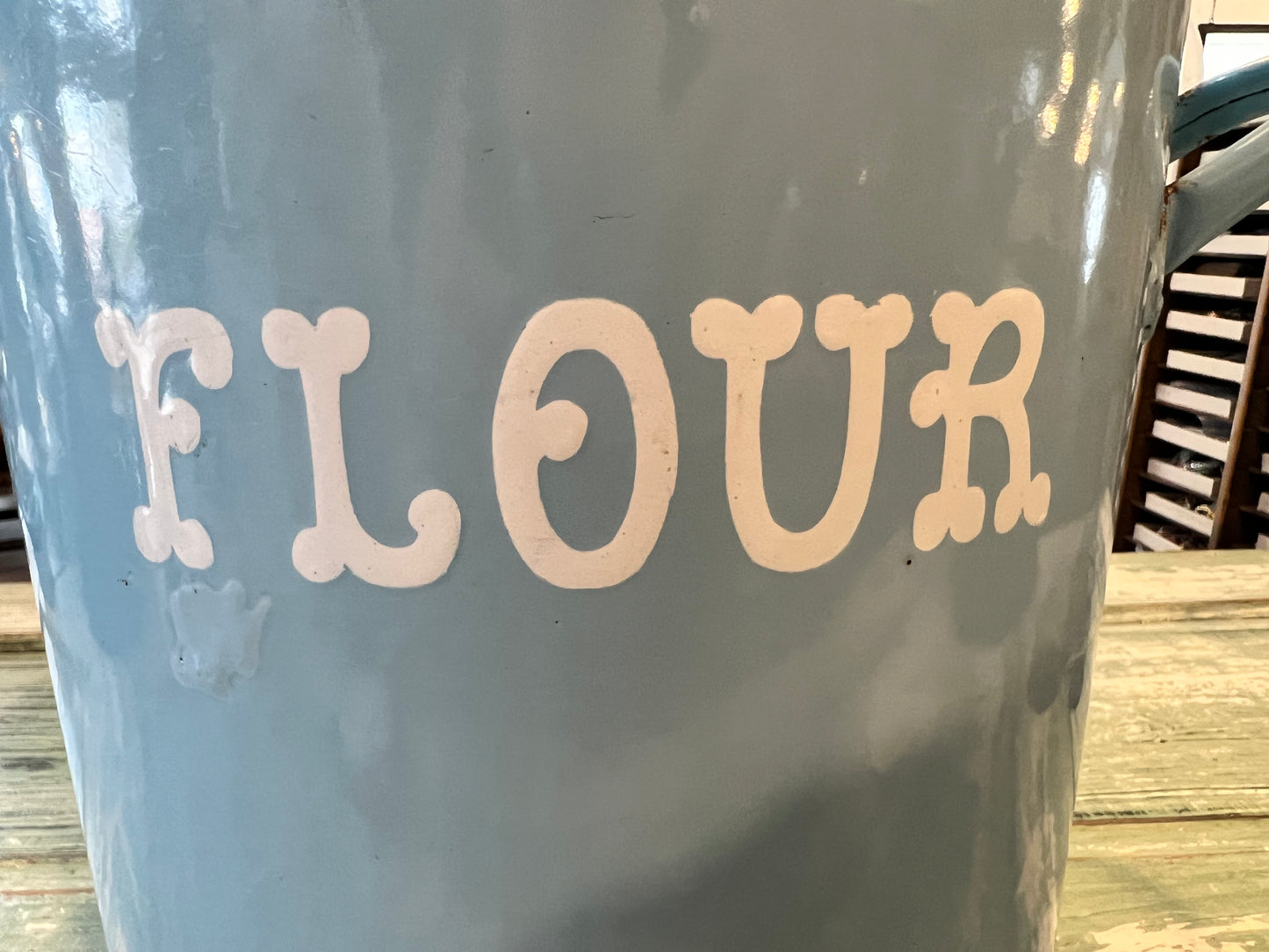 Vintage Blue Enamel Flour Bin with Lid