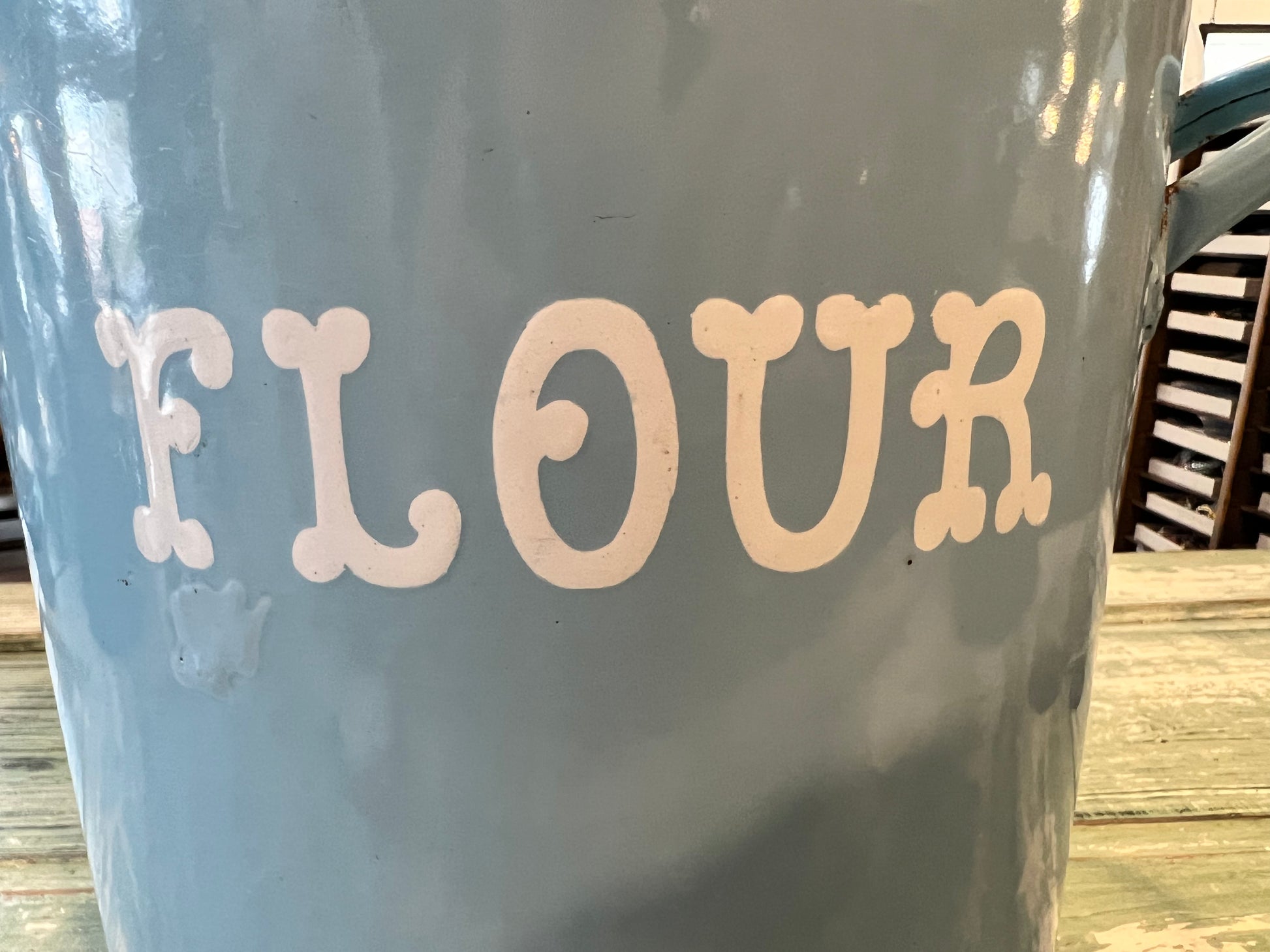 Vintage Blue Enamel Flour Bin with Lid