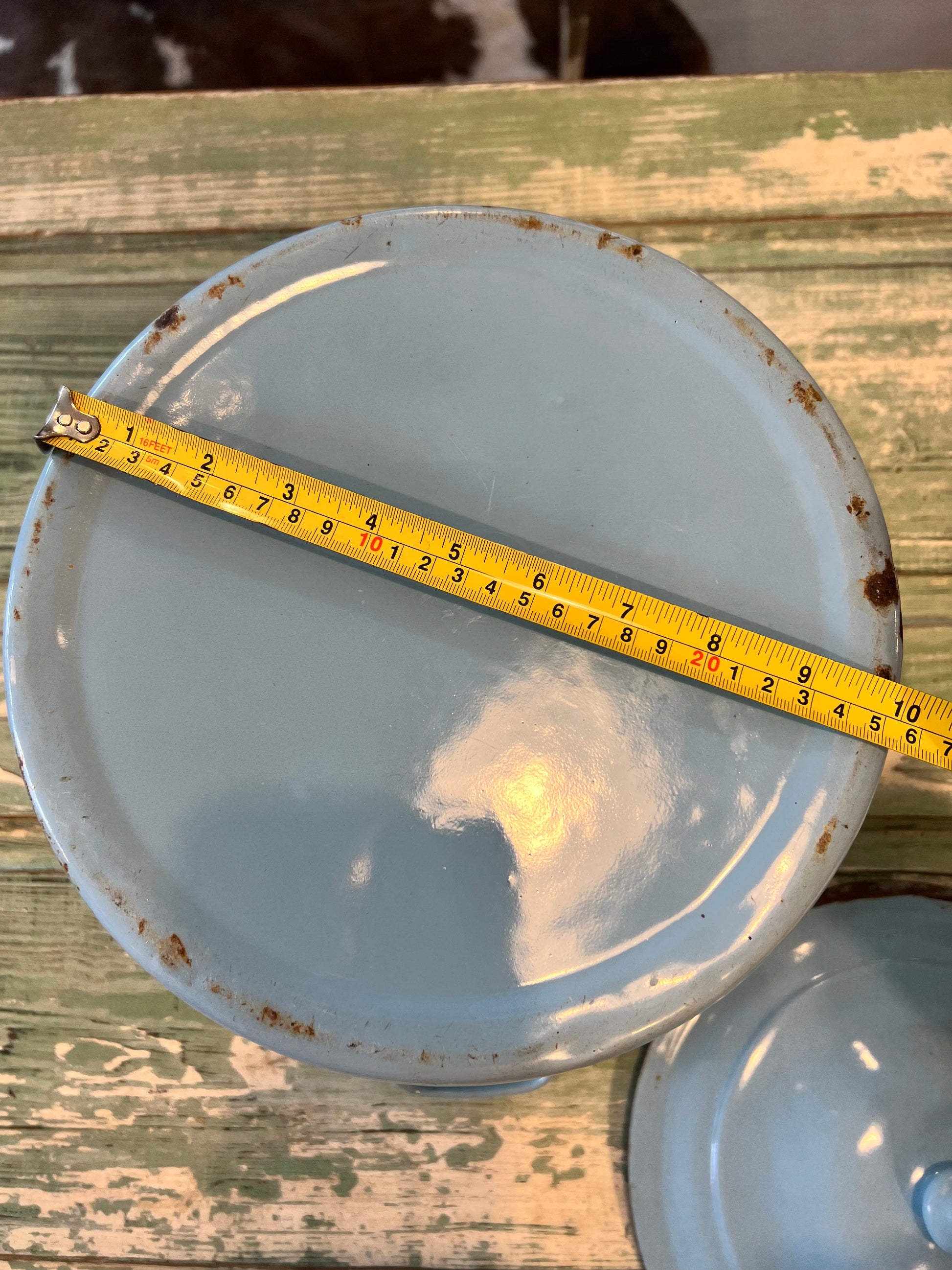 Vintage Blue Enamel Flour Bin with Lid