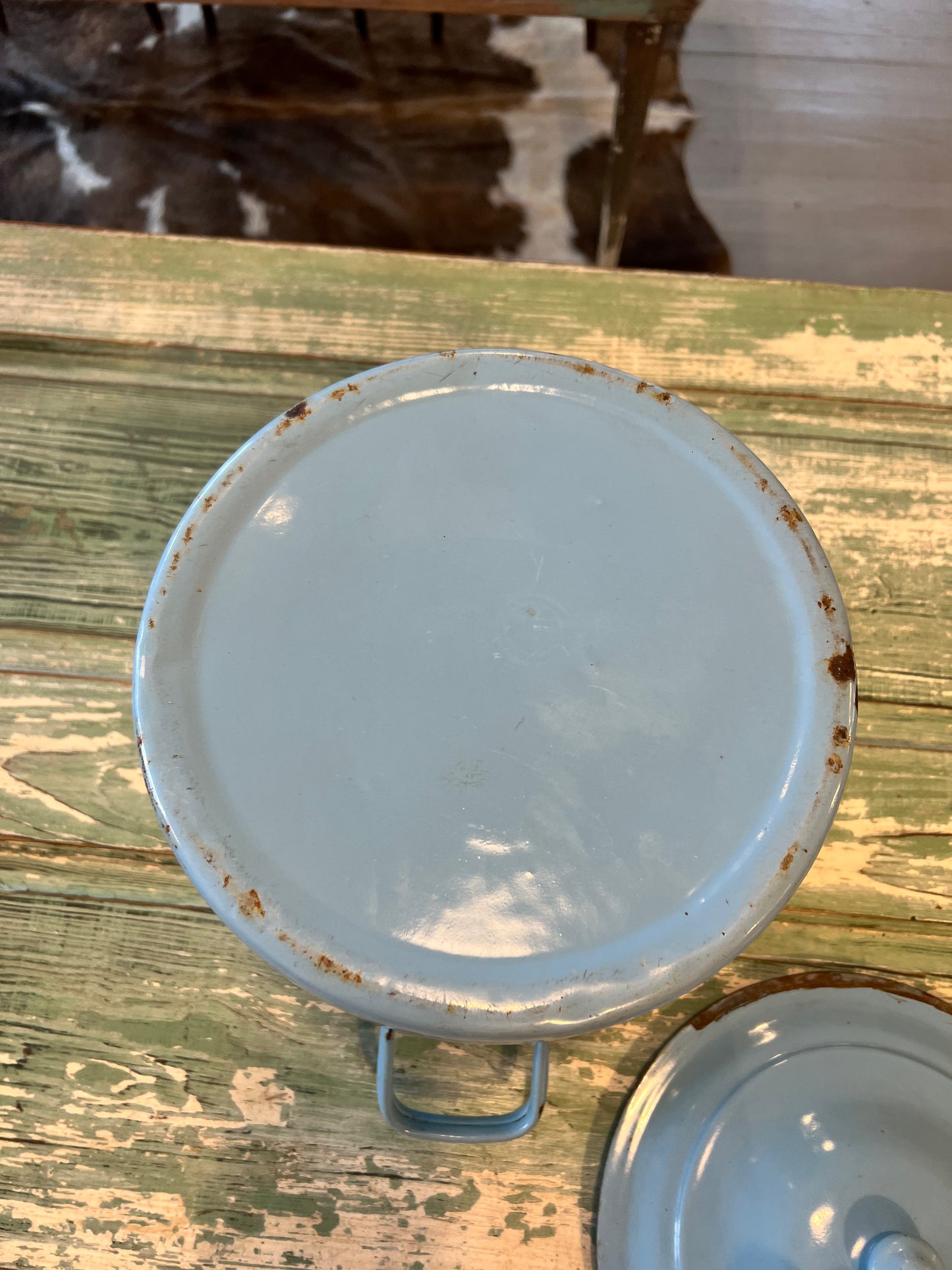 Vintage Blue Enamel Flour Bin with Lid