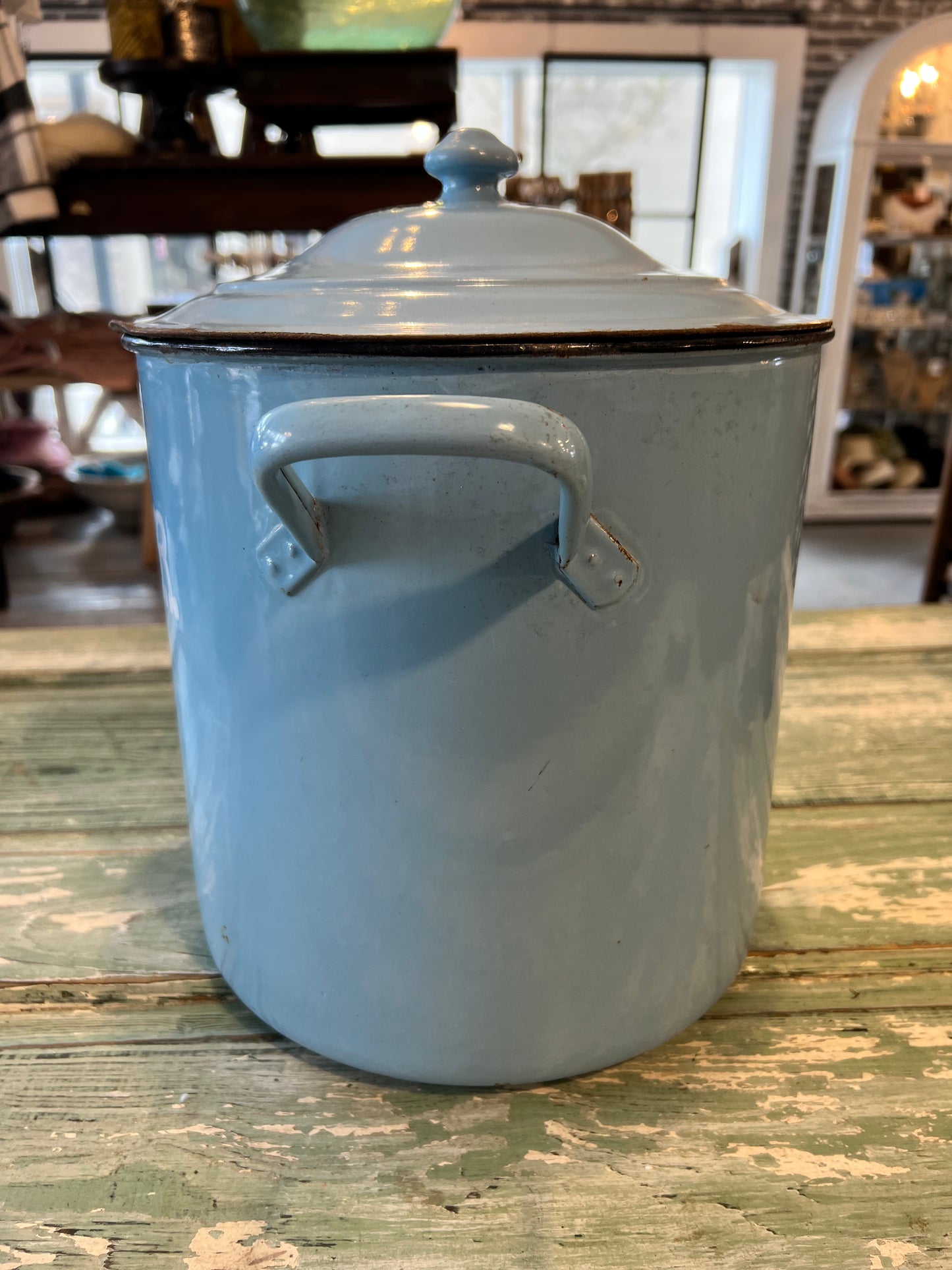 Vintage Blue Enamel Flour Bin with Lid