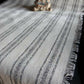 Rustic Fringed Gray Striped Linen Table Runner 19" wide